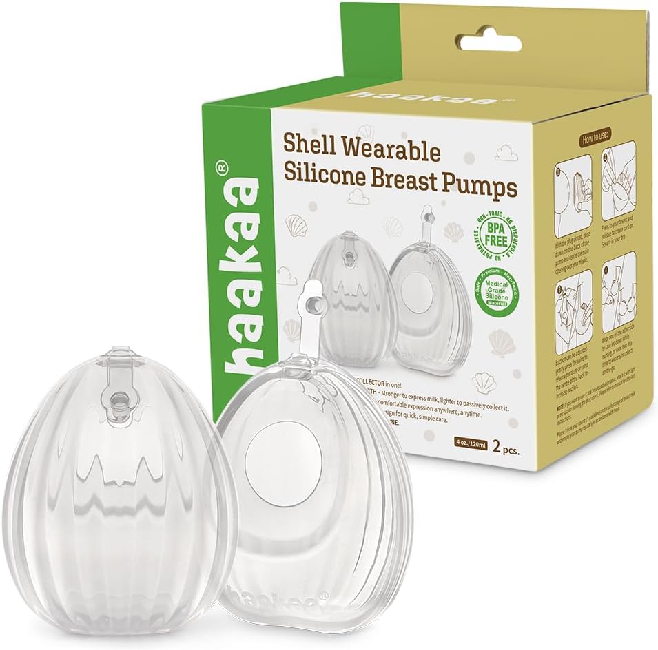 Haakaa Shell Wearable Hands Free Manual Breast Pump 2 Pack front view showing clear medical grade silicone