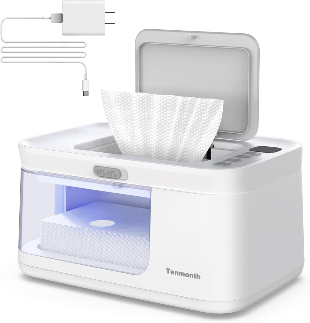 Tenmonth baby wipe warmer and dispenser front view with LED light