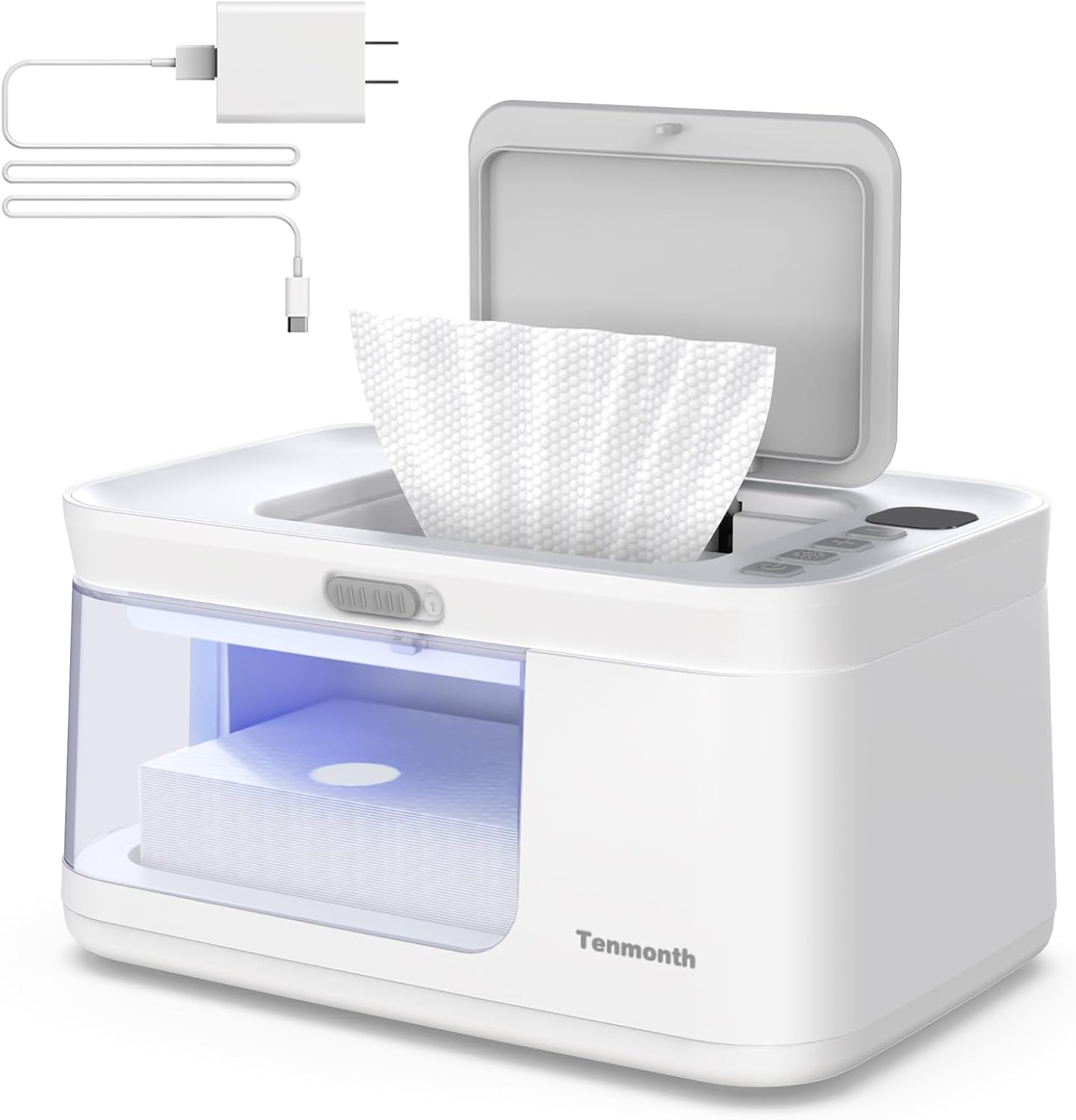 Tenmonth baby wipe warmer and dispenser front view with LED light
