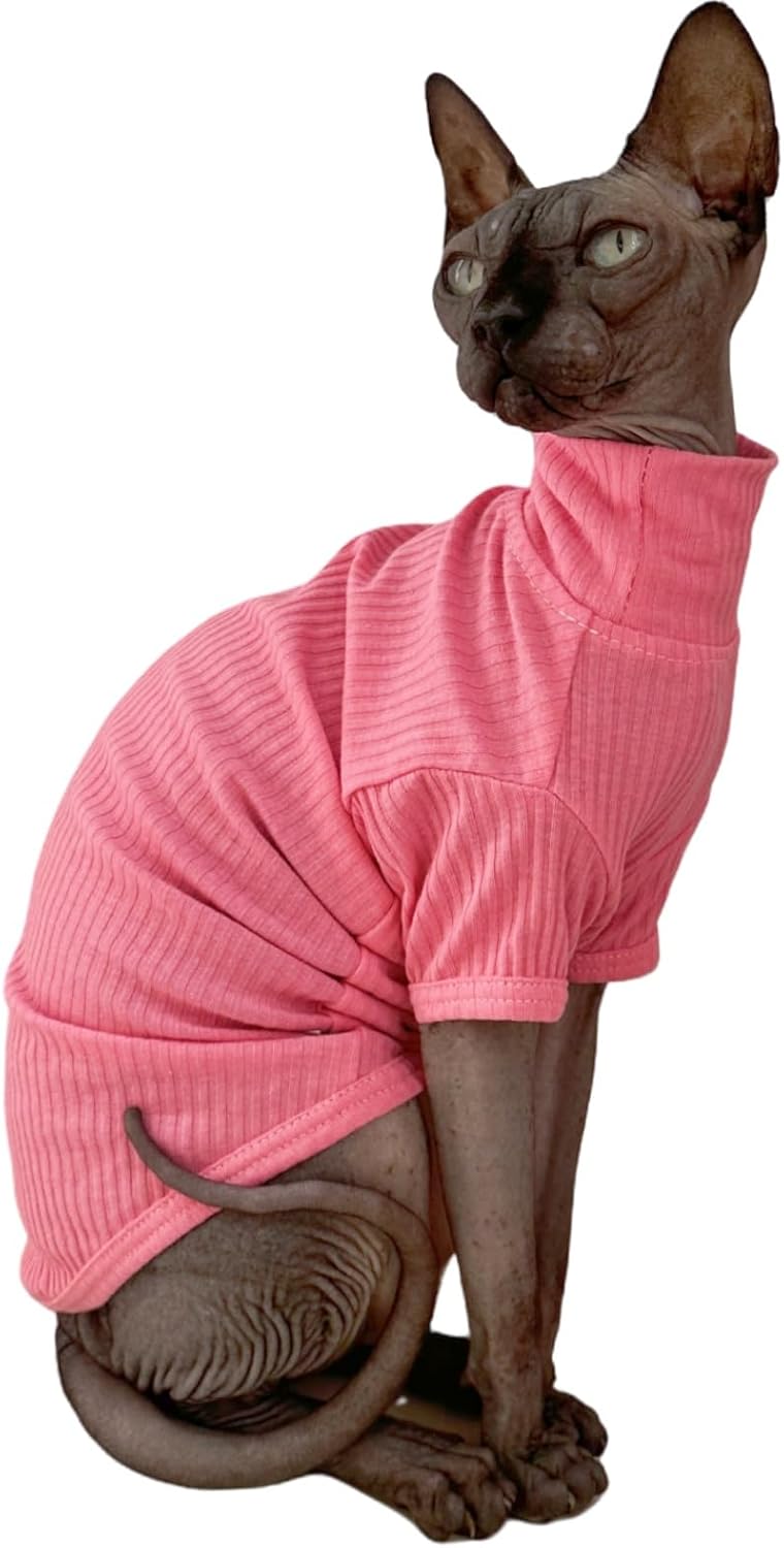 Sphynx Hairless Cats Shirt Cotton Cat Turtleneck Sweater Pullover Kitten T-Shirts with Sleeves Cat Pajamas Jumpsuit for Sphynx Cornish Rex, Devon Rex, Peterbald (XX-Large (Pack of 1), Black) - Image 10