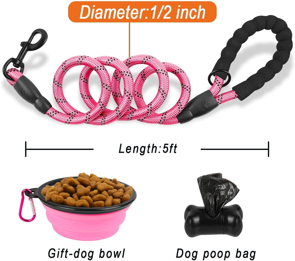 BARKBAY 5 feet pink rope leash for medium large dogs