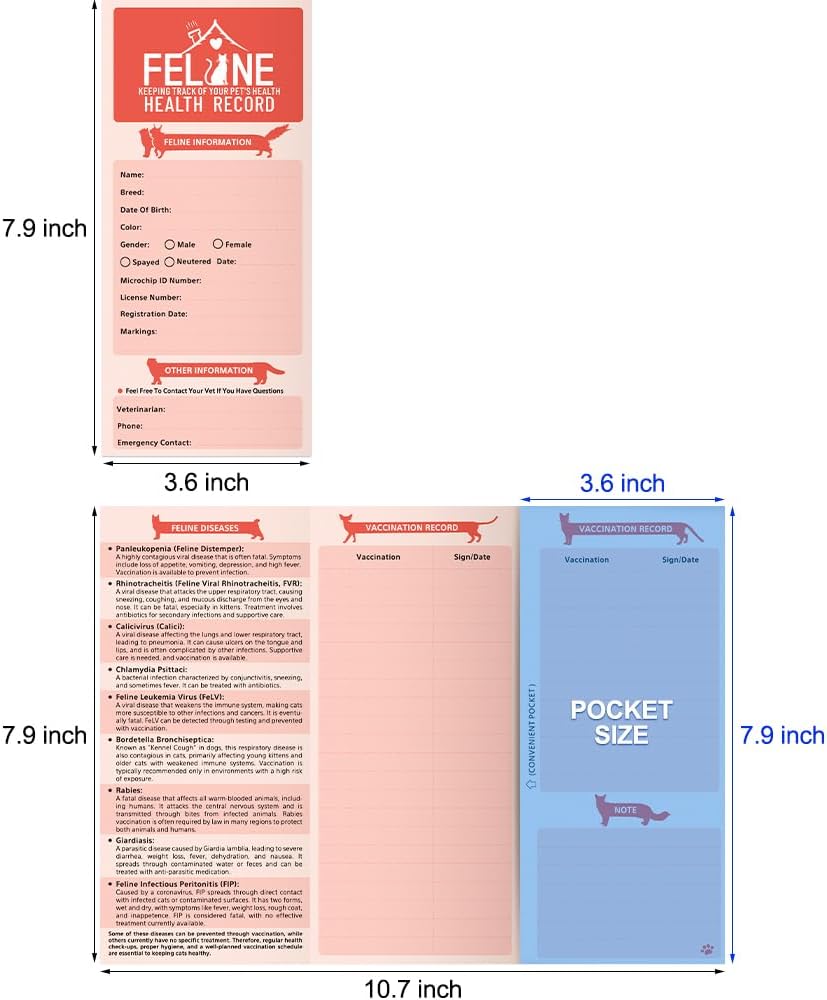 Anzon Mories feline vaccination booklet opened to display immunization and deworming tracking logs.