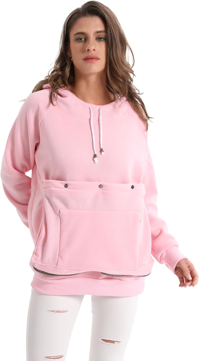 Soft fleece texture and interior lining view of the imported kangaroo pouch sweatshirt