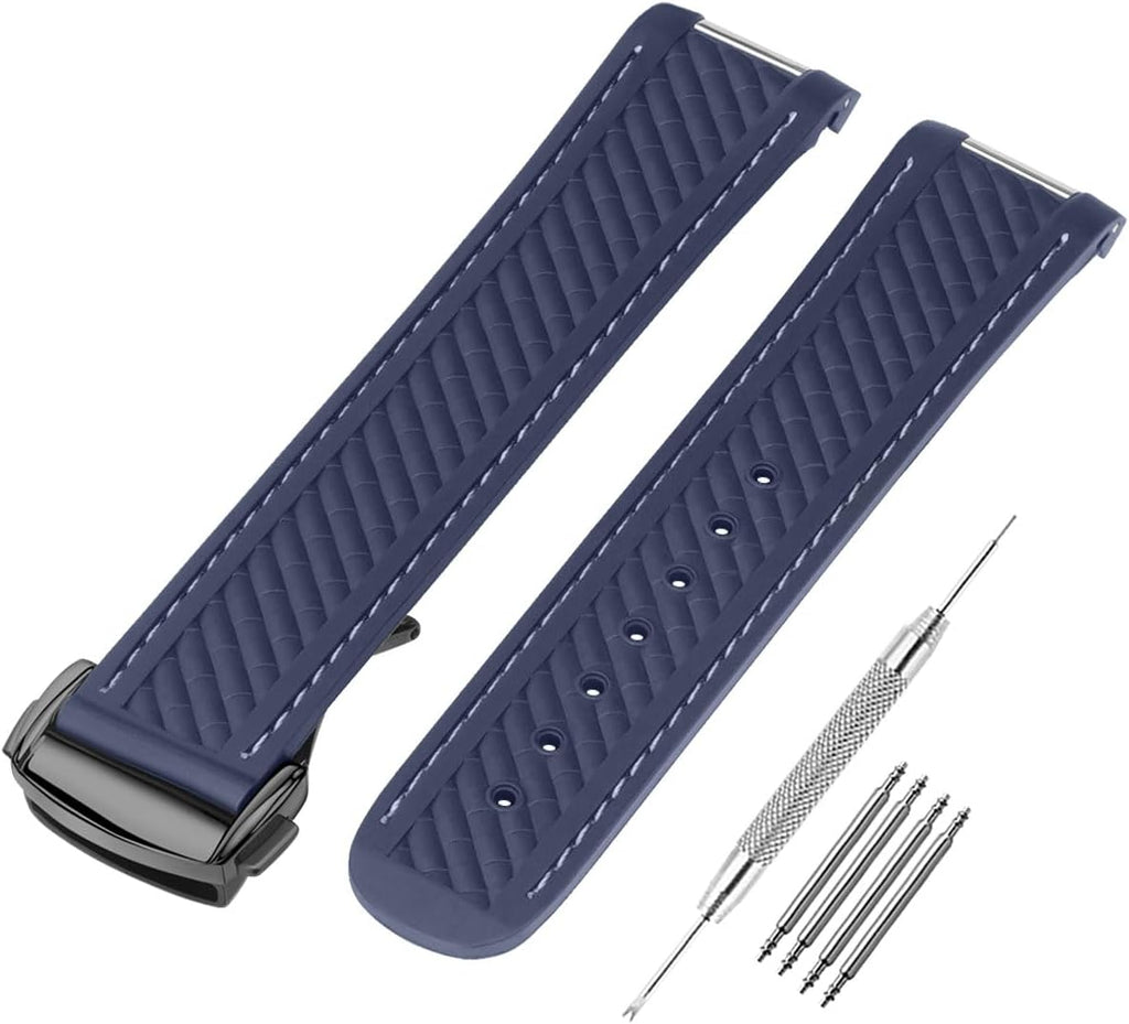 Watch Band Compatible with Omega Seamaster 300 AT150 Aqua Terra 8900 Curved End Steel Buckle, Soft Silicone Rubber Replacement Wrist Strap for Omega Seamaster Series Watch Straps - Image 11