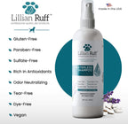 Close up of Lillian Ruff waterless shampoo spray nozzle and brush