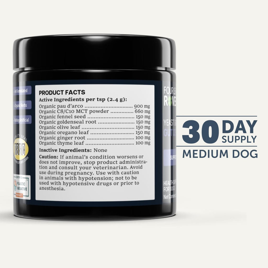 Thirty day supply container of organic anti fungal dog powder