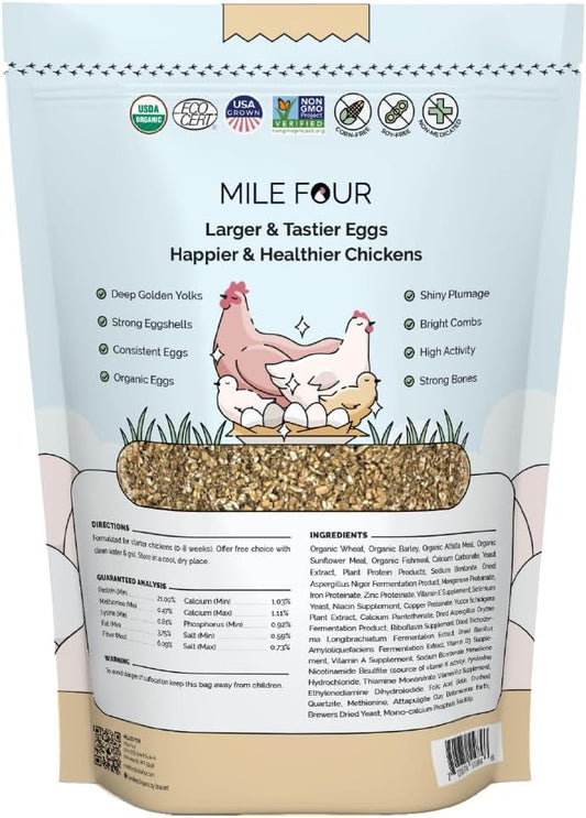 Mile Four organic chick feed texture close up