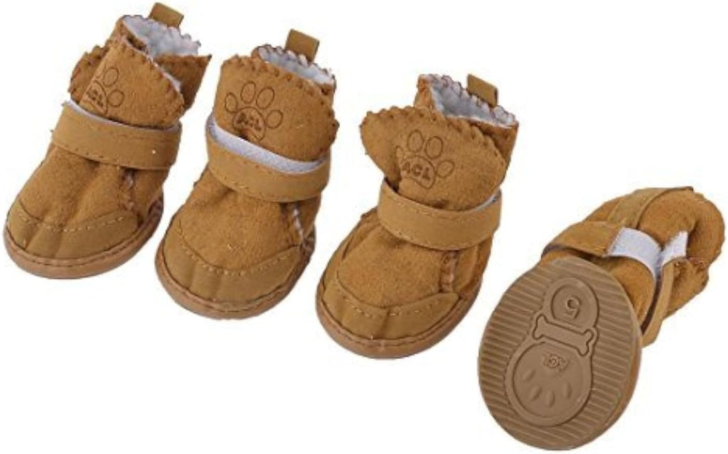 Four piece set of brown Urbest winter dog shoes