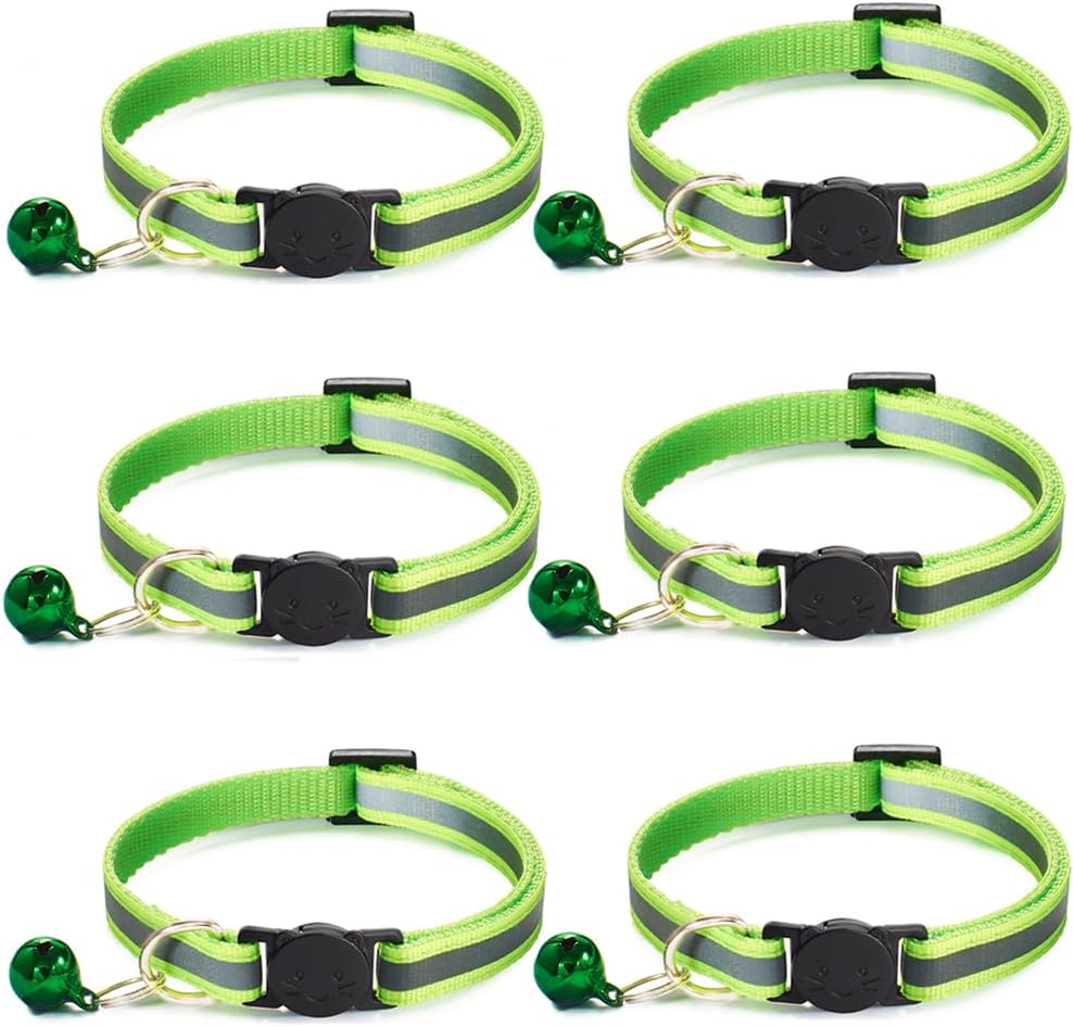 6 Pack Reflective Cat Collar with Bell, Breakaway and Safe Collars for Cats, Nylon, Pet Collar Mixed Colors Adjustable19-32cm - Image 9