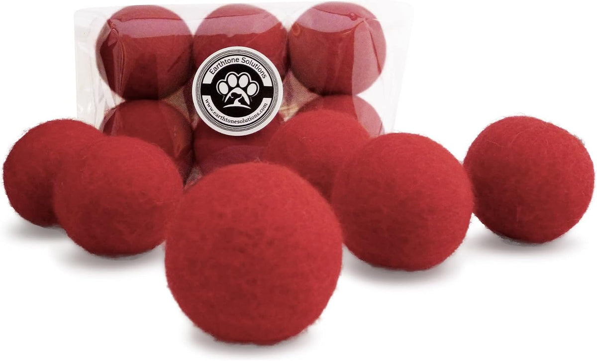 Six piece assortment of natural wool cat toys in various colors