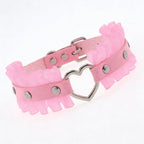 Adjustable buckle detail of pink gothic pet collar