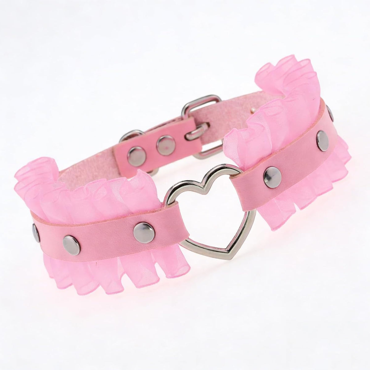 Adjustable buckle detail of pink gothic pet collar