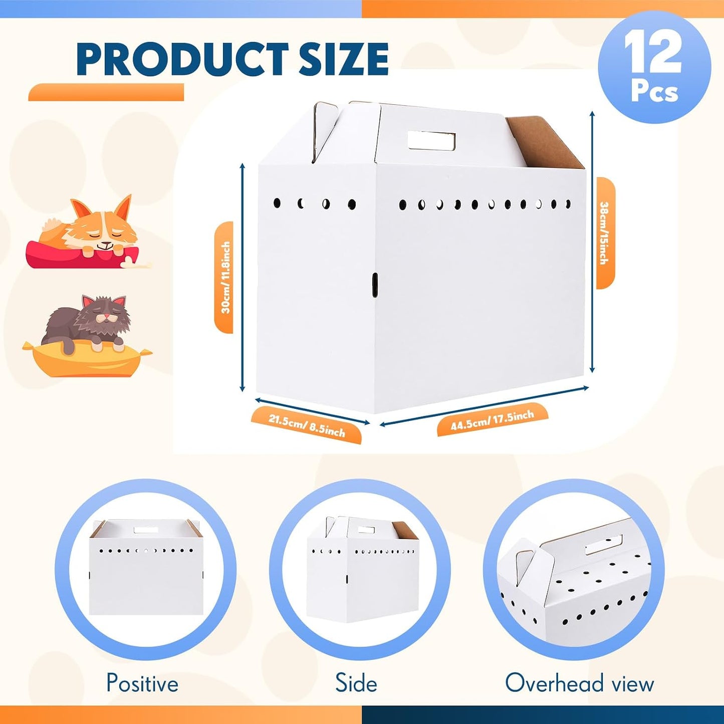Kisston 12 Pieces Cardboard Pet Carriers 17.5 x 8.5 x 15 Inches for Small Animals Cat Hamster Guinea Pig Rabbit Bird Travel Box - Image 2