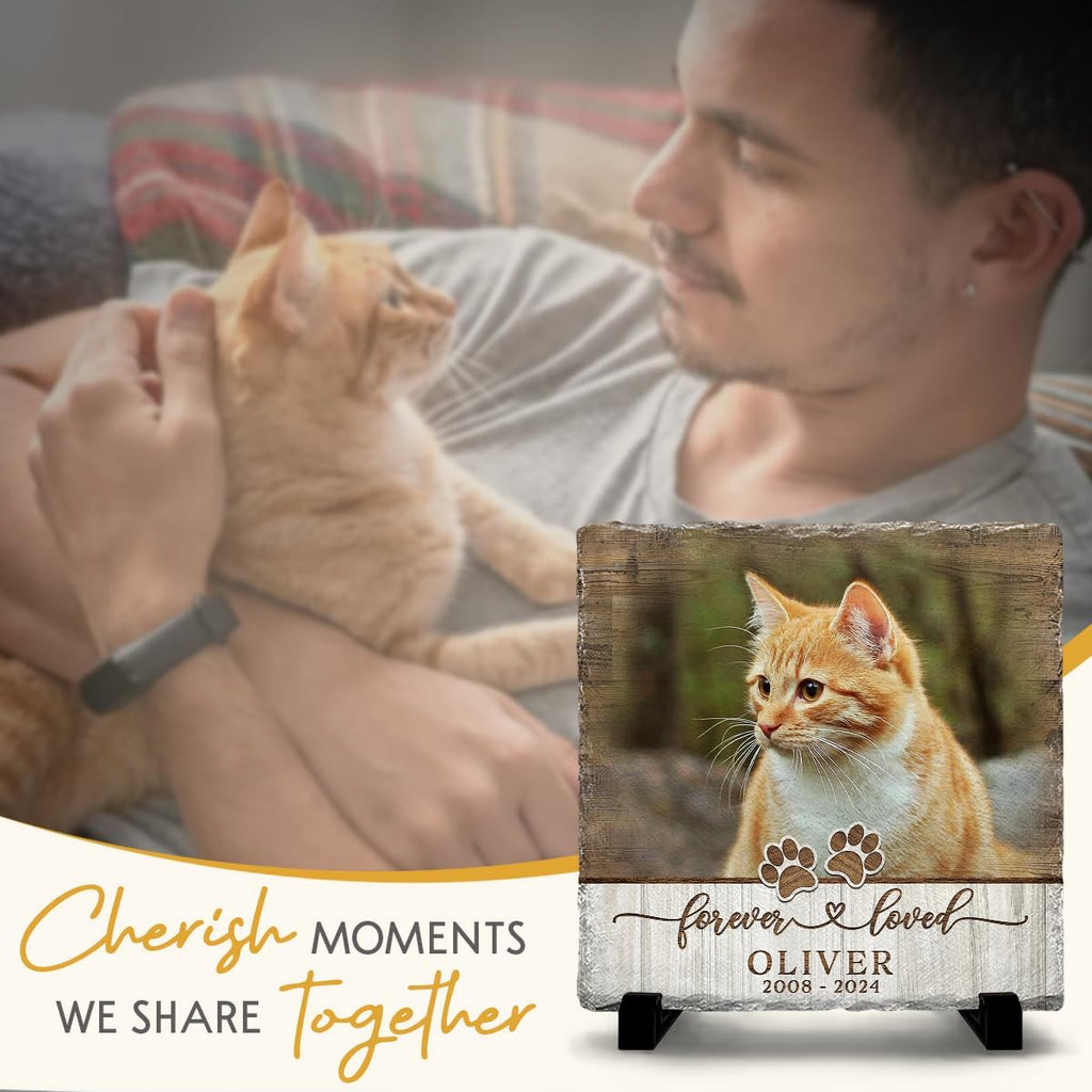 Sol Vibes cat loss sympathy gift plaque highlighting custom text spaces for name and dates