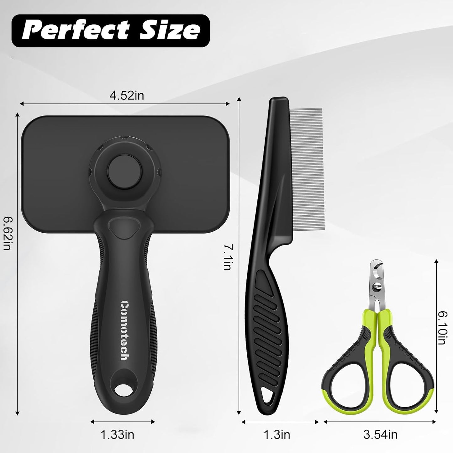 Comotech grooming tools green variant showing non slip ergonomic handles.