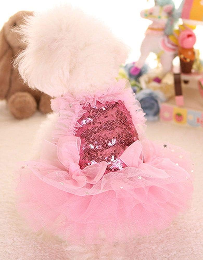 Pink tiered mesh cake dress for extra small puppies closeup