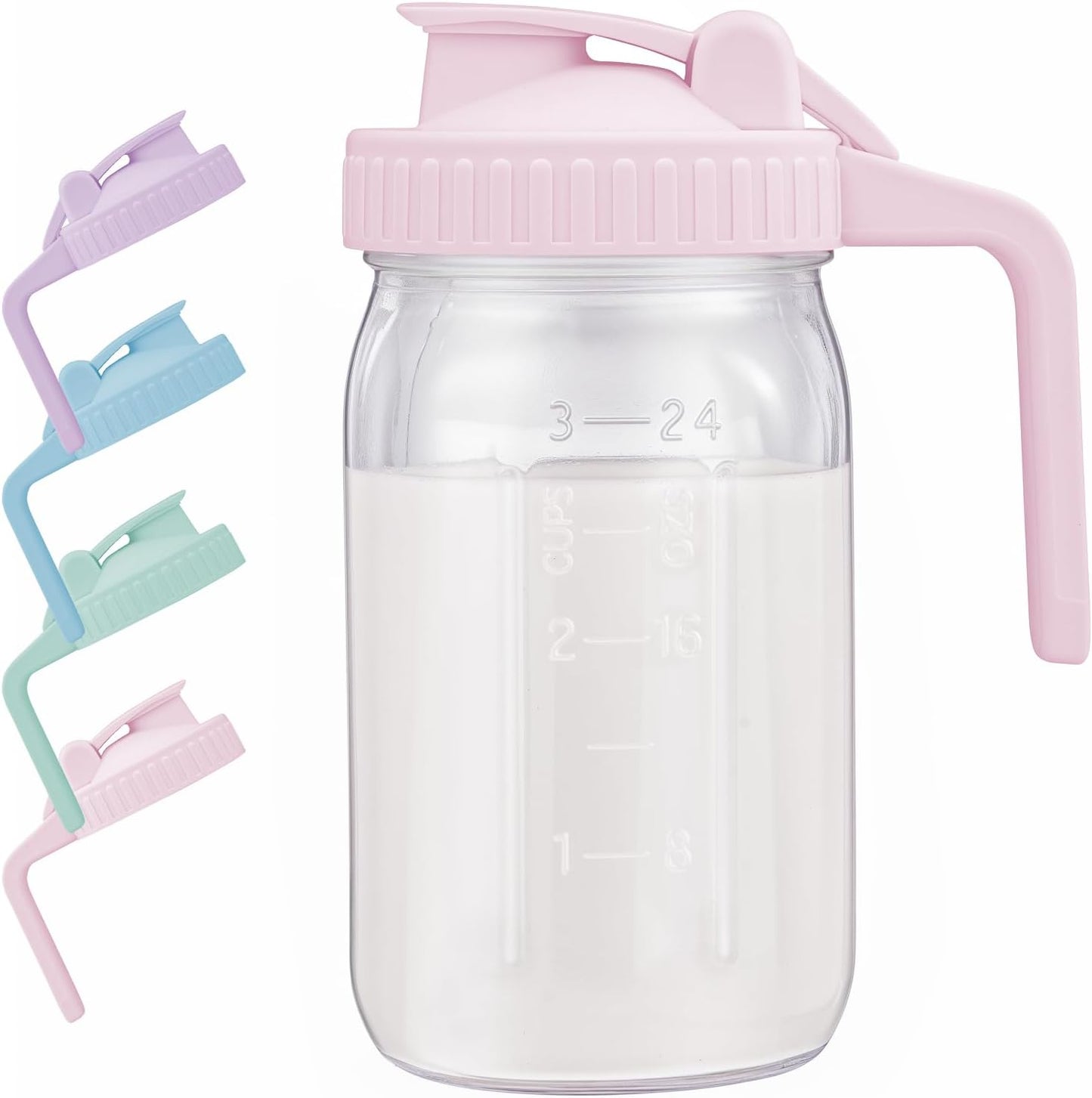 AoeJarry breast milk pitcher front view with pink lid