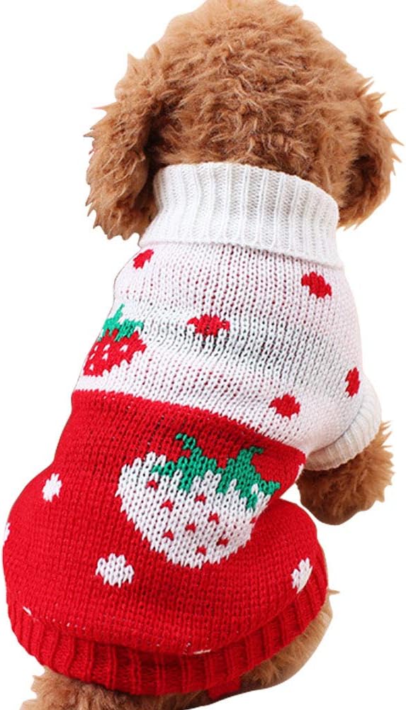 CHBORCHICEN Pet Dog Sweaters Classic Knitwear Turtleneck Winter Warm Puppy Clothing Cute Strawberry and Heart Doggie Sweater (Pink, Medium) - Image 9