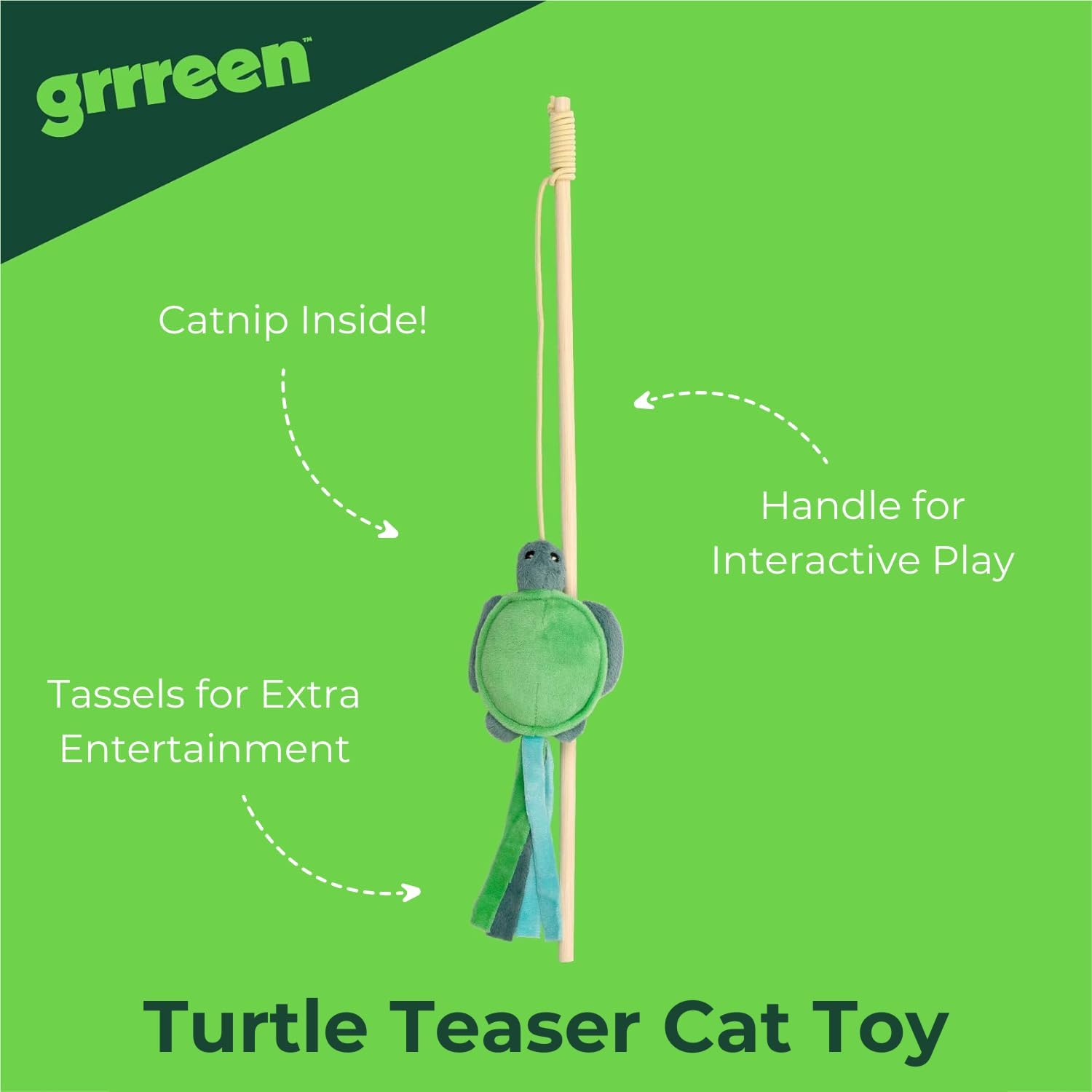 Authentic GRRREEN imported cat chew toy containing catnip for teeth cleaning and play
