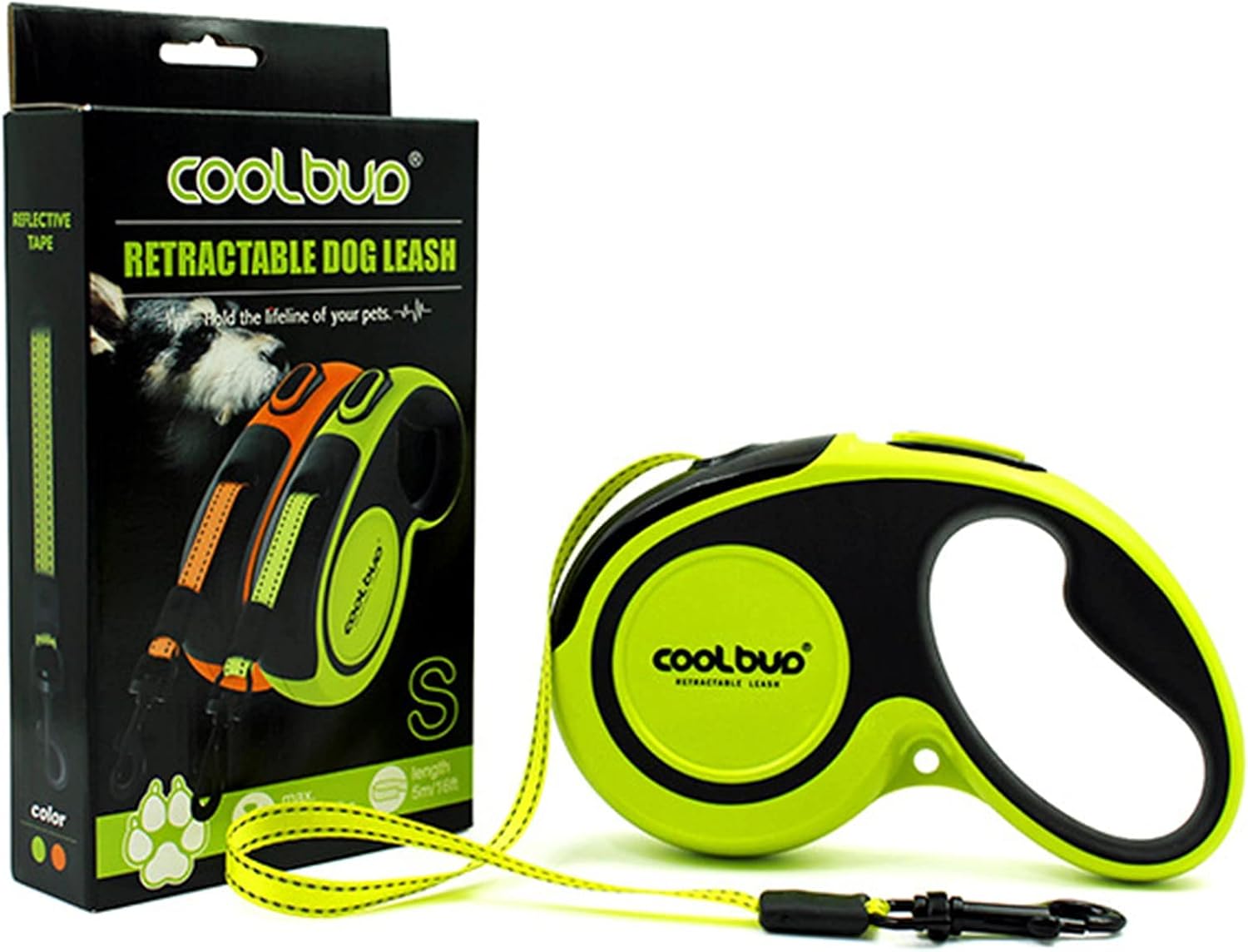 360 degrees Tangle-Free, Heavy Duty Retractable Dog Leash with Anti-Slip Handle; 16 ft Reflective Strong Nylon Tape; for Large Dog or Cat up to 110 lbs; One-Handed Brake, Pause, Lock (Green, Large) - Image 10