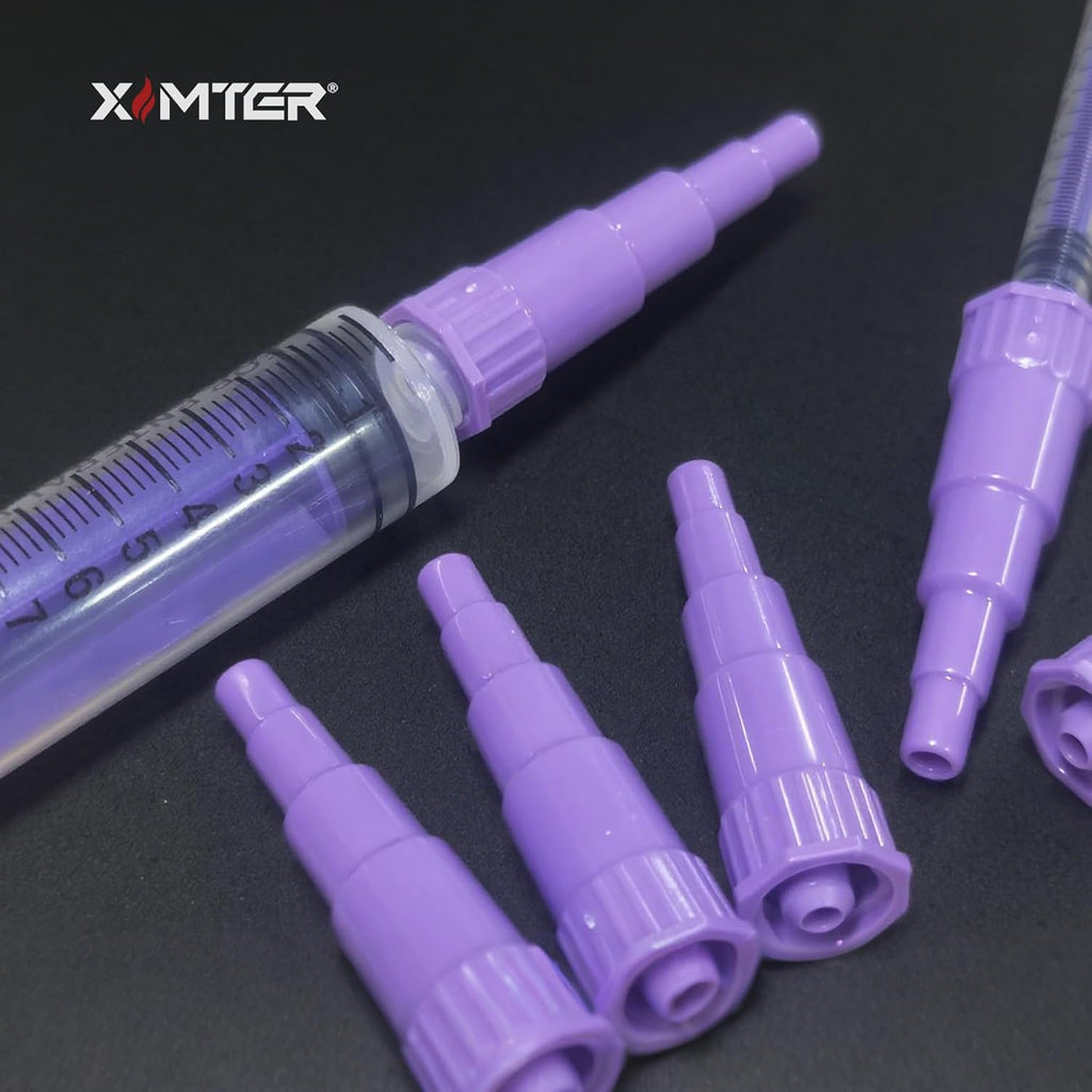 Close up view of the secure twist lock connection end of the Ximter medical syringe adapter.
