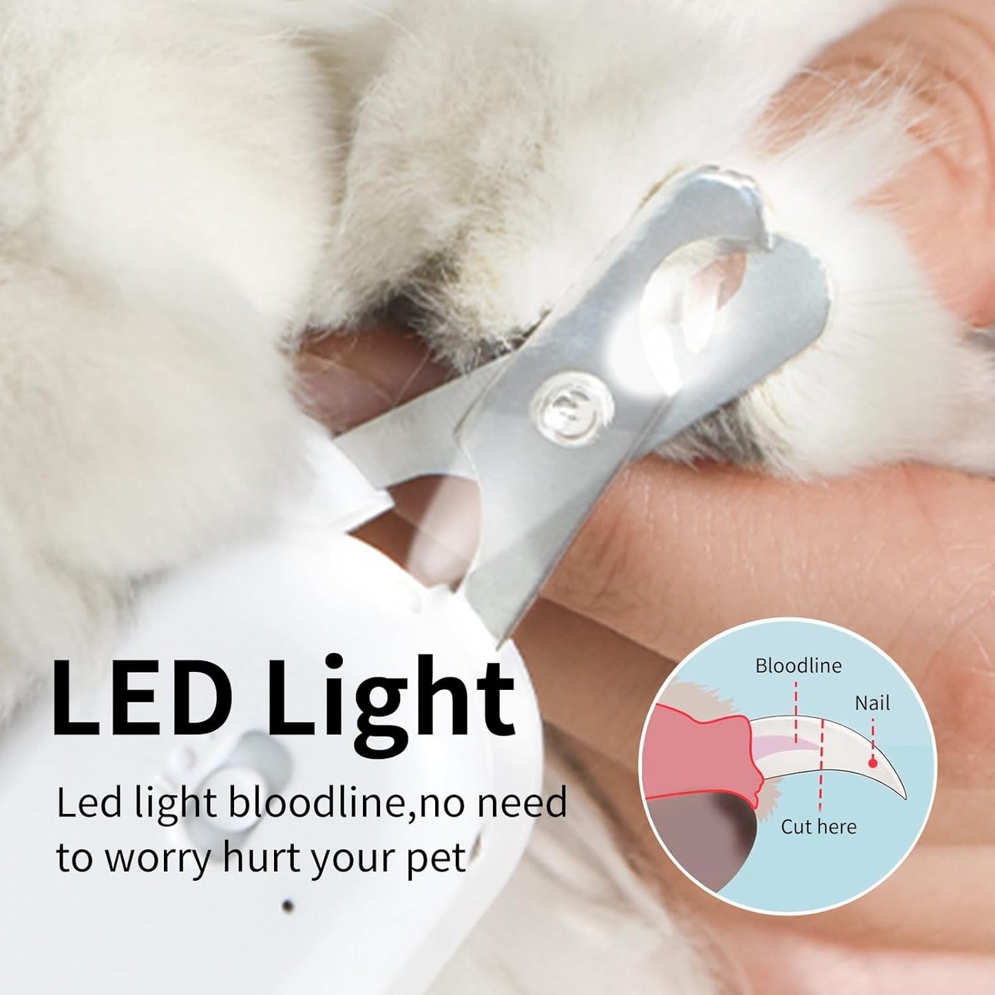 Pakeway cat claw trimmer showing LED light illumination