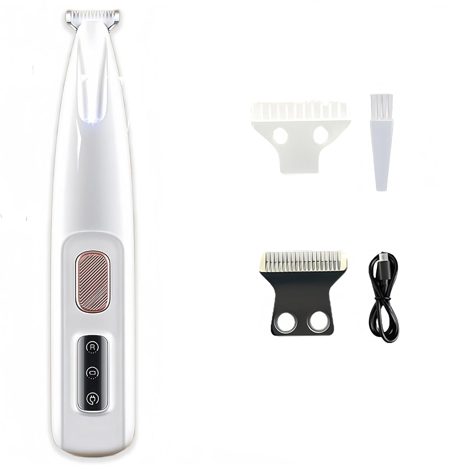 Aizoer LED Light Cat Hair Trimmer front view of white cordless pet paw clipper