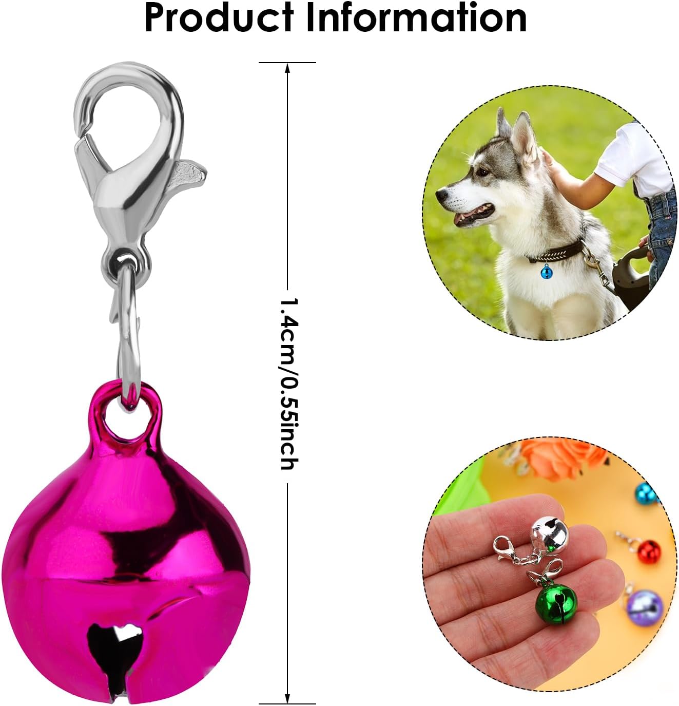 Colorful cat and dog jingle bells with lobster clasps