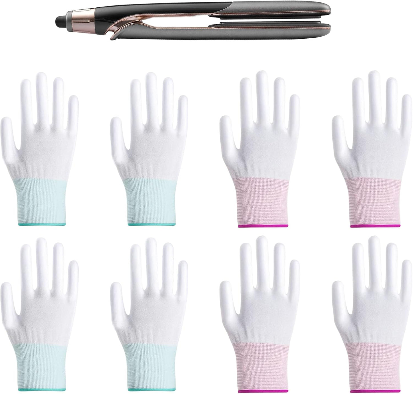 Fymueth heat gloves for hair styling front view showing white elastic material.