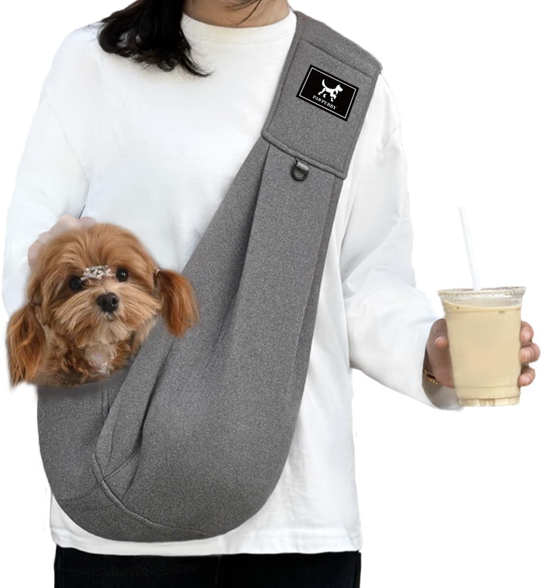 Dog Sling Carrier for Small Dogs & Cats up to 15 lbs, Hands-Free Pet Carrier Bag, Plus Size L Fits 47-53 in Bust, Padded Strap, Safety Leash, Caramel - Image 13
