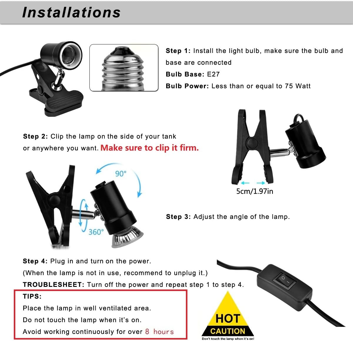 DOMICA turtle heat lamp showing reinforced ceramic base socket construction