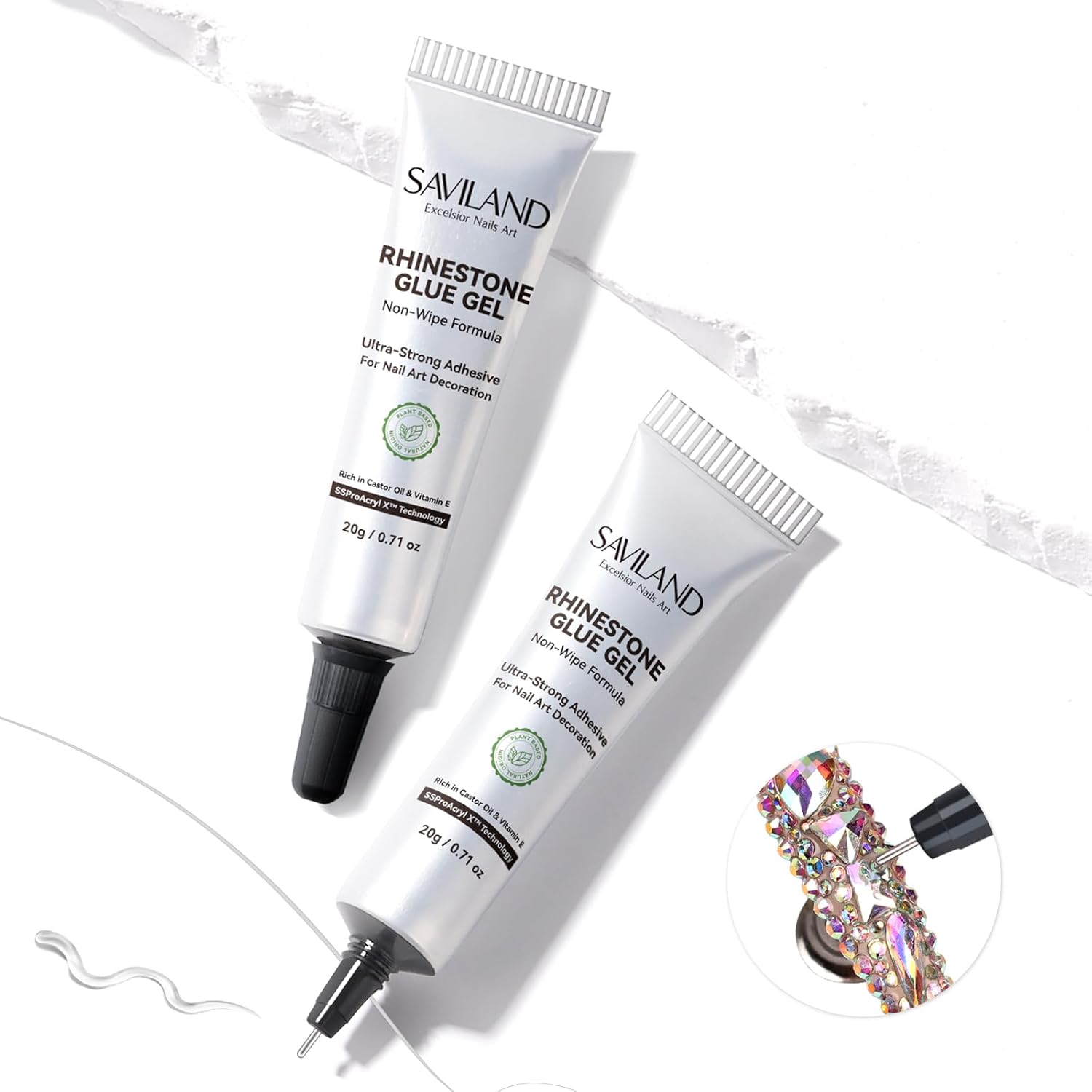 Saviland rhinestone glue gel 2 pieces set front view