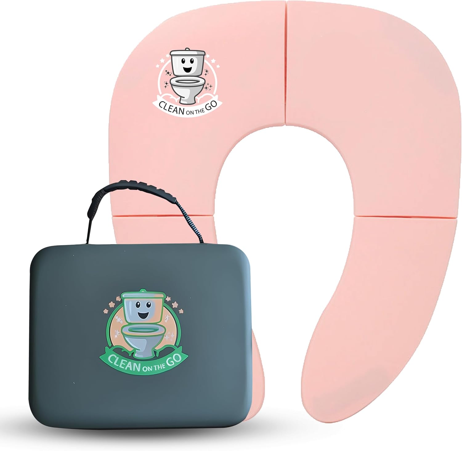 Clean On The Go Foldable Travel Potty Seat in pink front view showing non slip silicone pads