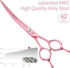 Ergonomic handle of Fenice Peak pink grooming scissors with built in silencer