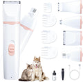 KIKETECH quiet dog grooming clippers front view showing the pink rose and white cordless pet trimmer body