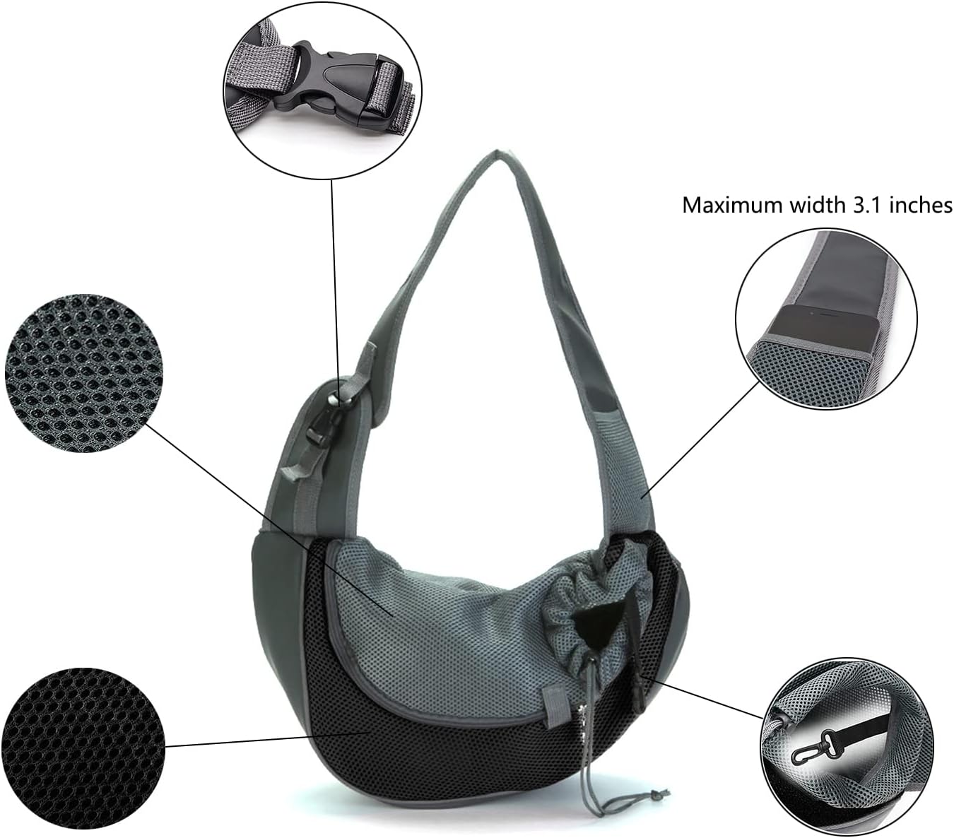 Kucehiup pet carrier safety buckle and collar attachment detail