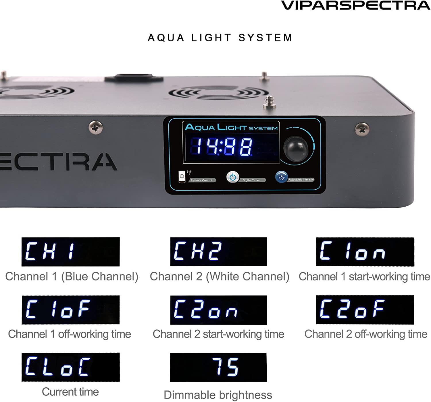 Side profile of Viparspectra LED light showing cooling fan and aluminum housing