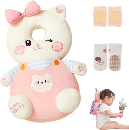 Aueplcio baby walker head protector backpack front view cats design
