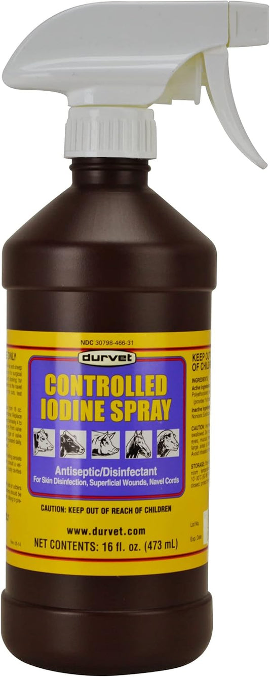 Durvet Controlled Iodine Spray 16 Fluid Ounce front view livestock antiseptic