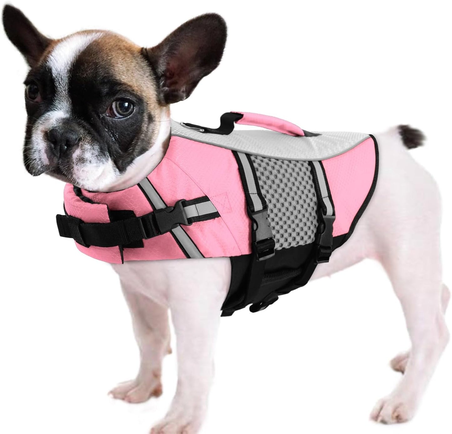 Premium ripstop pink dog life saver jacket top view handle