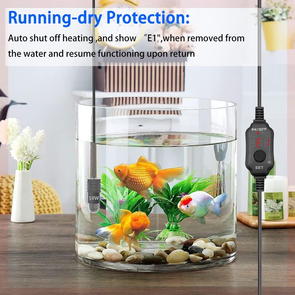Yofoths mini heater submerged in 1 gallon fish bowl