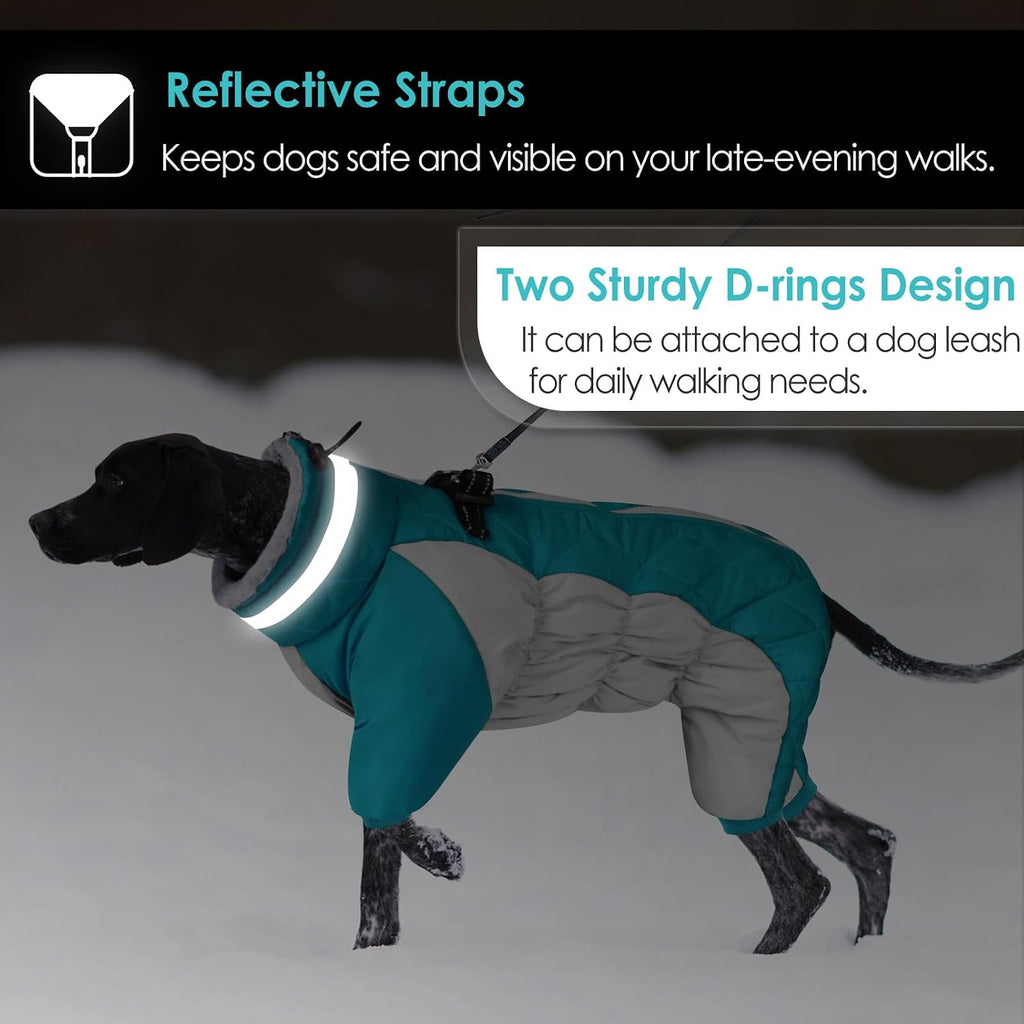 AOFITEE Fullbody Dog Coat Warm Fleece Dog Jacket, Windproof Dogs Winter Coat with Harness Built in, Reflective Turtleneck Dogs Snowsuit Puffer Jacket, Four Legged Snow Suit for Small Medium Large Pet - Image 6