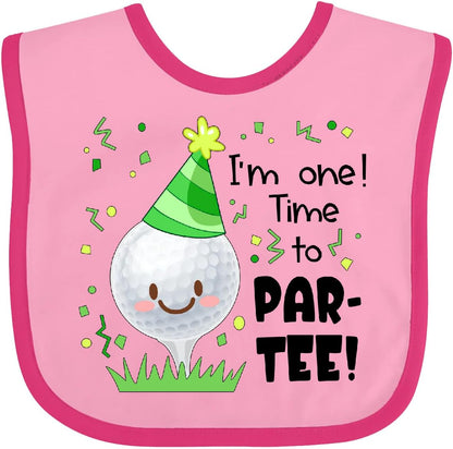 Inktastic I'm 1 Time to Par-Tee Golf First Birthday Baby Bib front view premium imported cotton feeding accessory