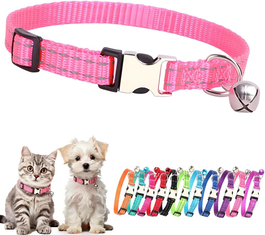 Red Dog Bell Collar, Reflective Puppy Collar with Bell Metal Buckle Cat Collar with Bells Adjustable for XXS XS Tiny Little Extra Small Breed Dogs Kitten Boys Girls Male Pets Like Chihuahua, X-Small - Image 13