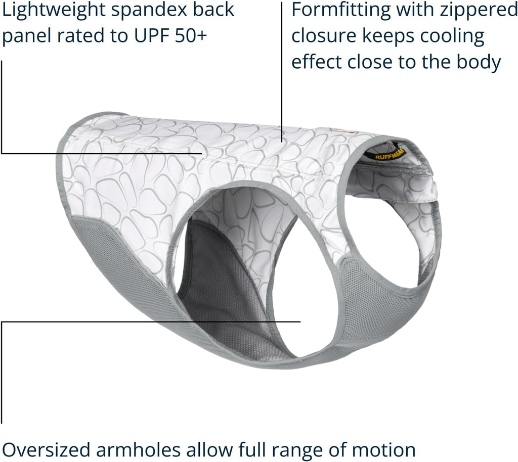 Premium dog sun protection vest displaying the three layer evaporative material