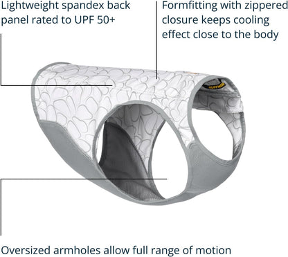 Premium dog sun protection vest displaying the three layer evaporative material