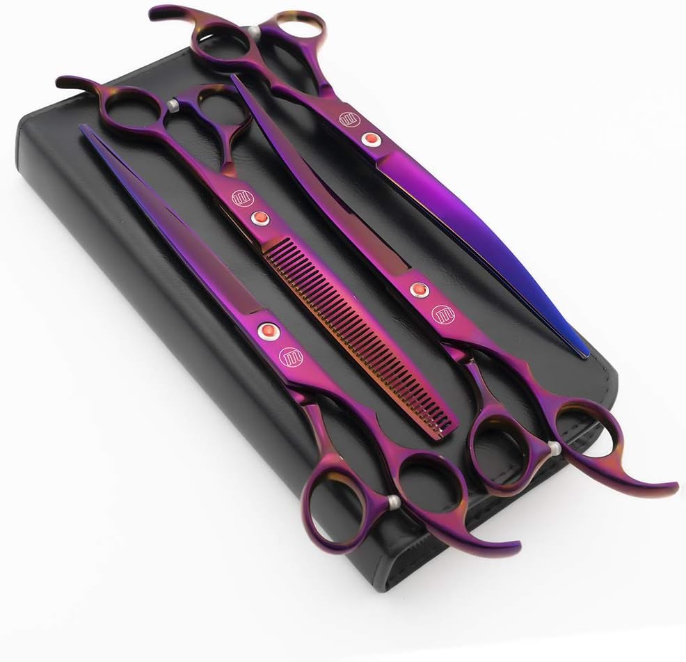 Moontay Professional 7.0" Dog Grooming Scissors Set, 4-pieces Straight, Upward Curved, Downward Curved, Thinning/Blending Shears for Dog, Cat and Pets, JP Stainless Steel, Purple - Image 11