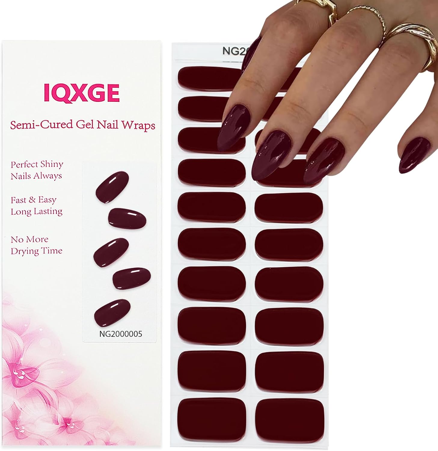 IQXGE burgundy semi cured gel nail strips set front view