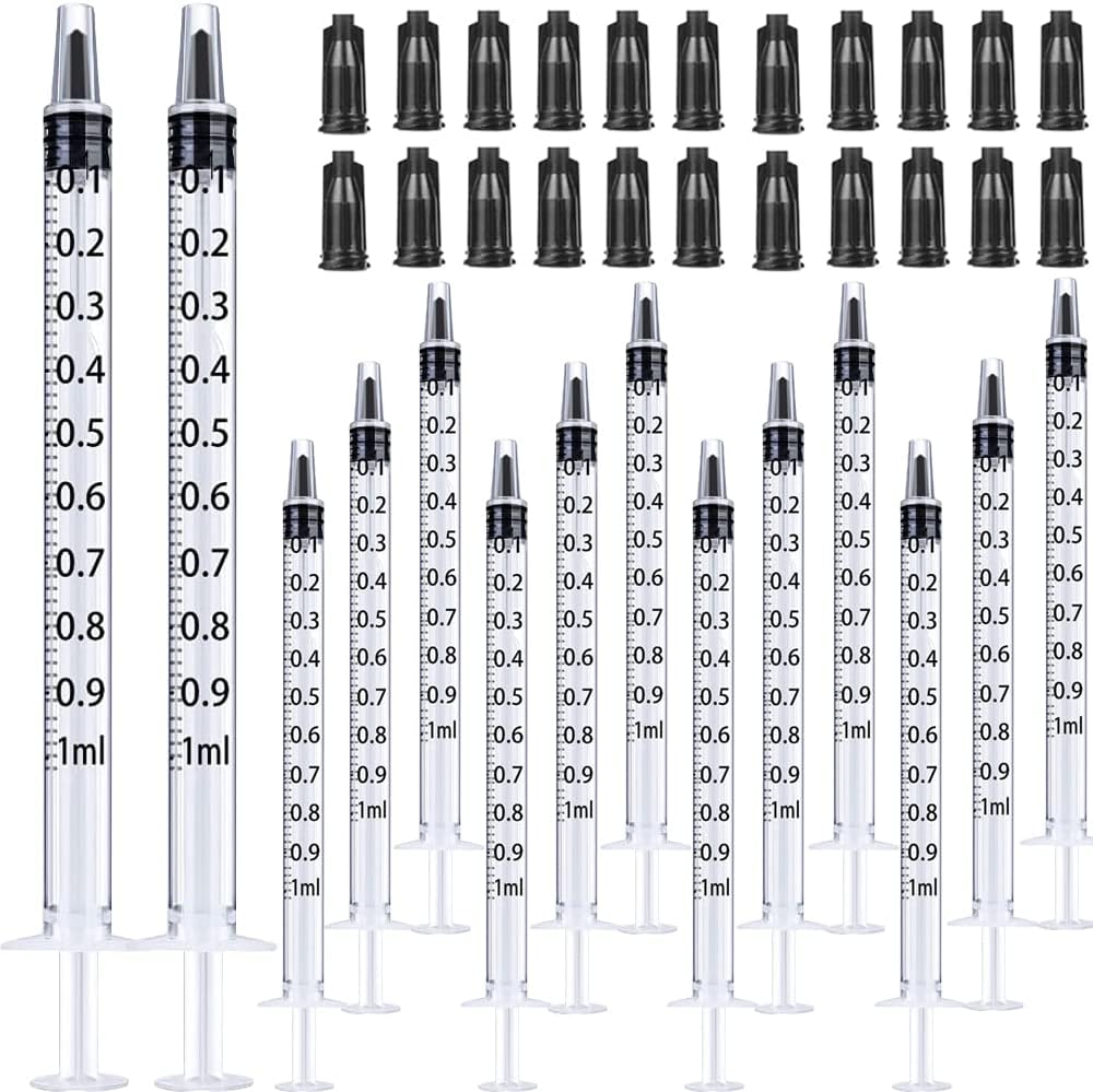 Gufastoe 1ml Syringes with Caps Pack of 150 front view showing clear scale.