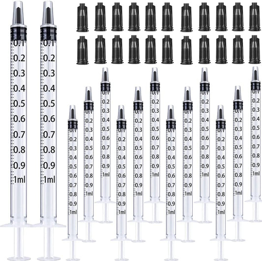 Gufastoe 1ml Syringes with Caps Pack of 150 front view showing clear scale.